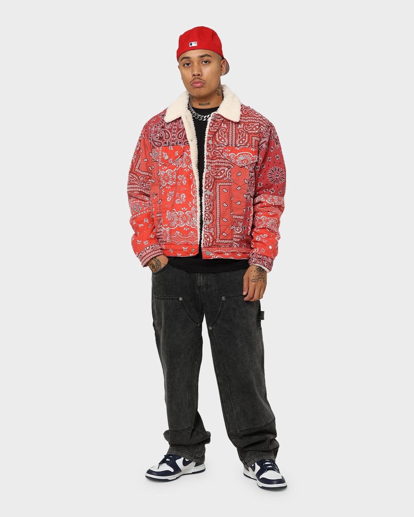 MNML Bandana Sherpa Trucker Jacket Red Win