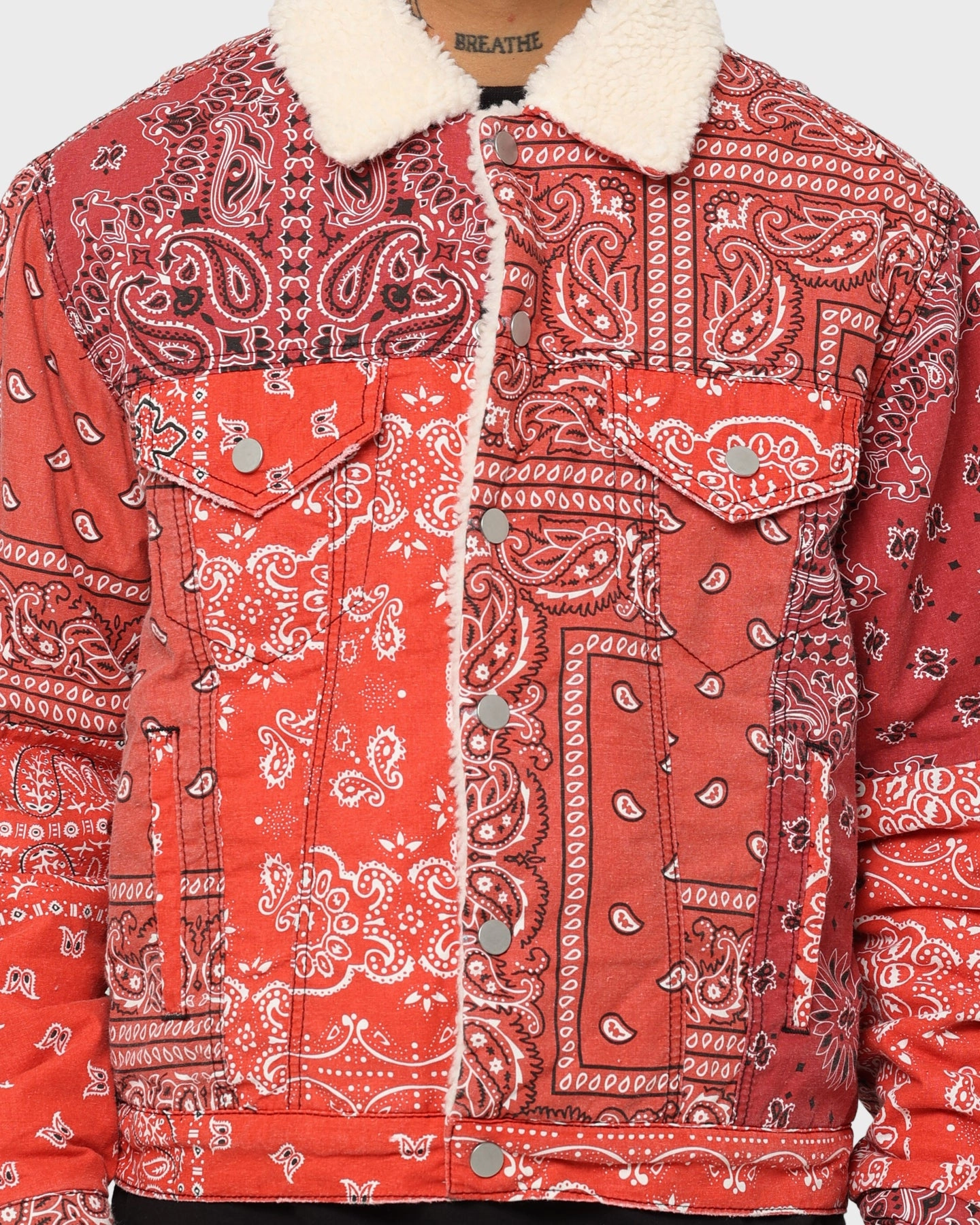 Lightweight Design moonlight MNML Bandana Sherpa Trucker Jacket Red