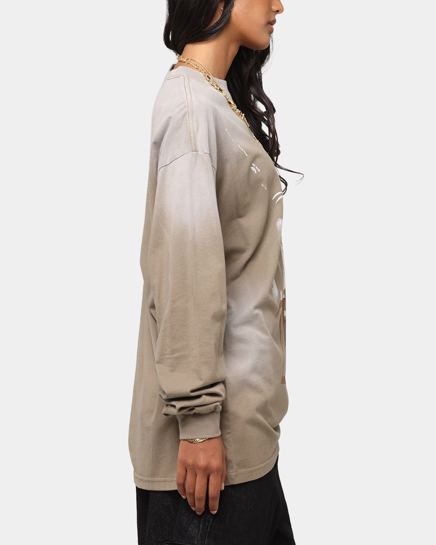 Versatile Wearable Trendy Vibes Wear Tupac 2Pac Hem Vintage Long Sleeve T-Shirt Brown