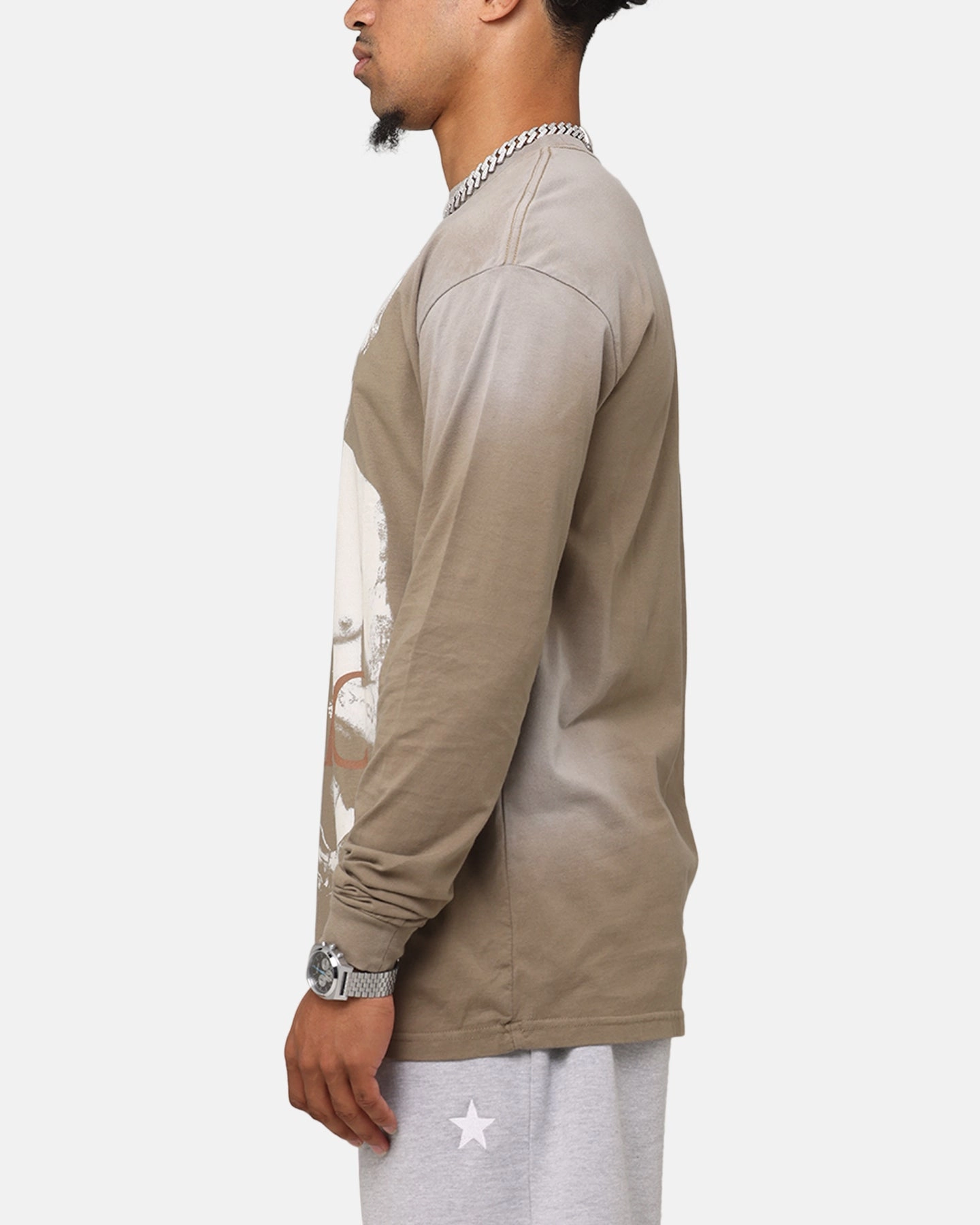 Versatile Apparel Tupac 2Pac Hem Vintage Long Sleeve T-Shirt Brown