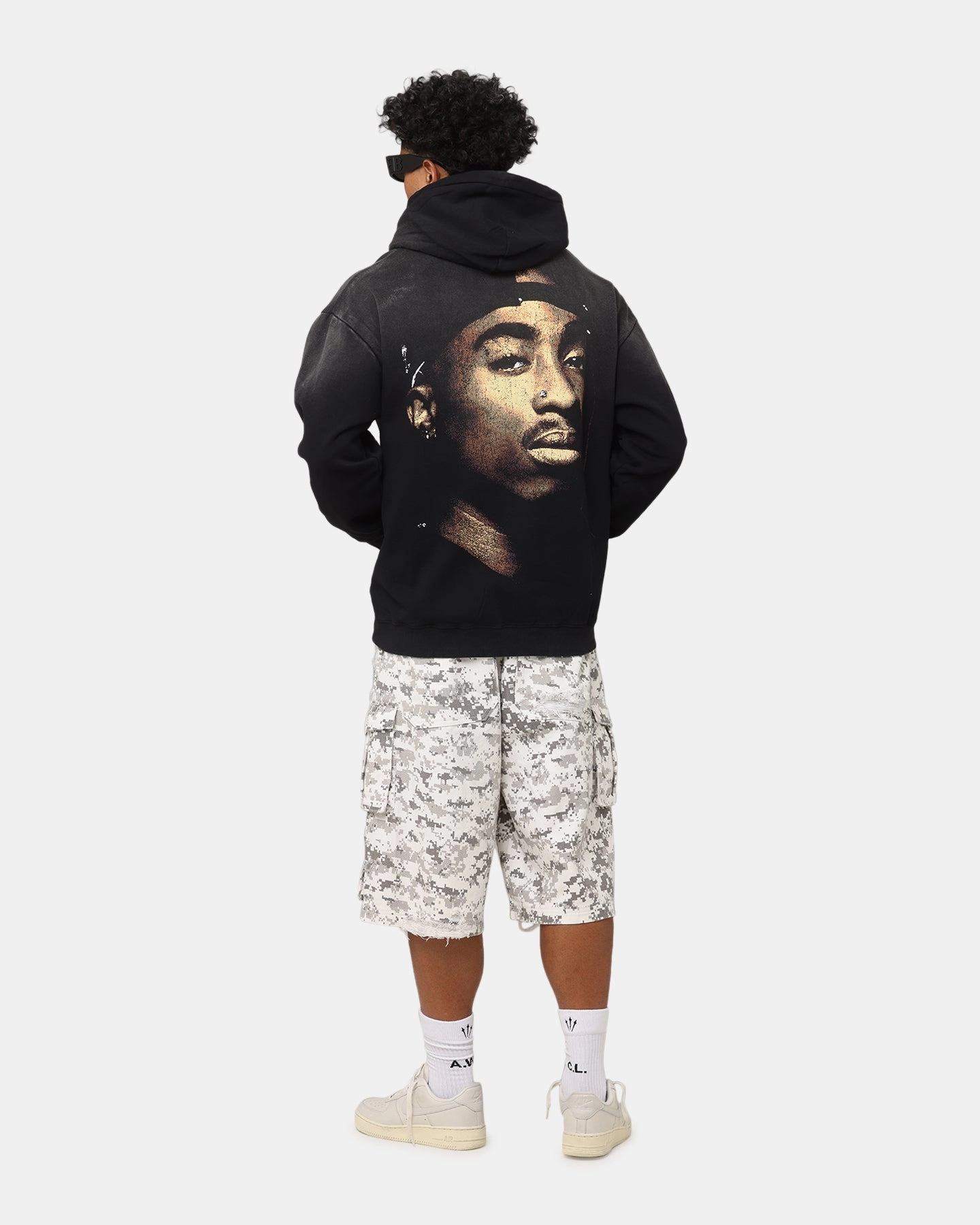 Lightweight Fill Tupac Super Fade Hoodie Washed Black