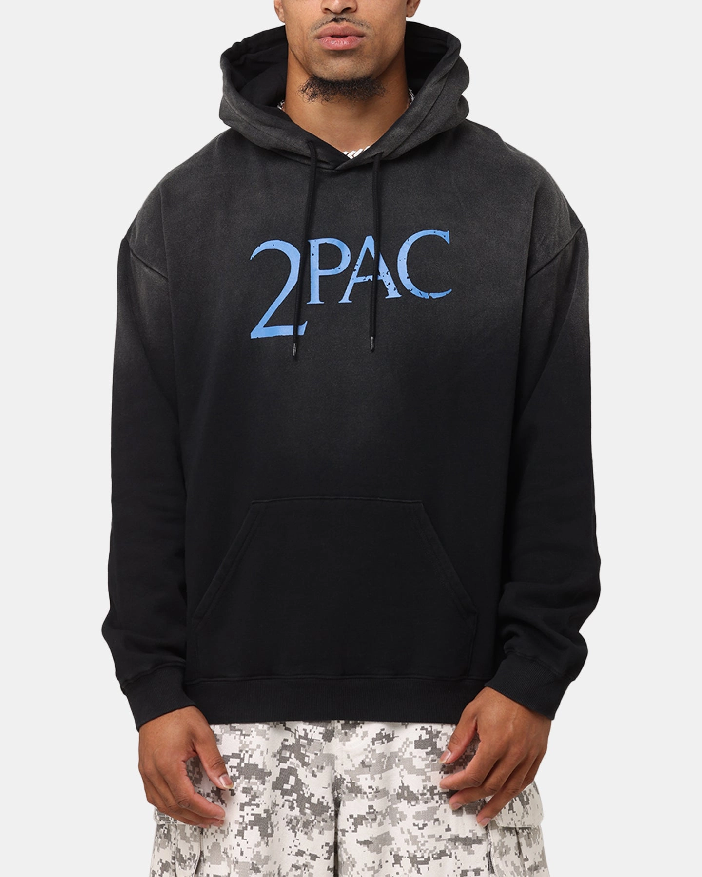 Support Grid Backlined Interior Tupac Super Fade Hoodie Washed Black