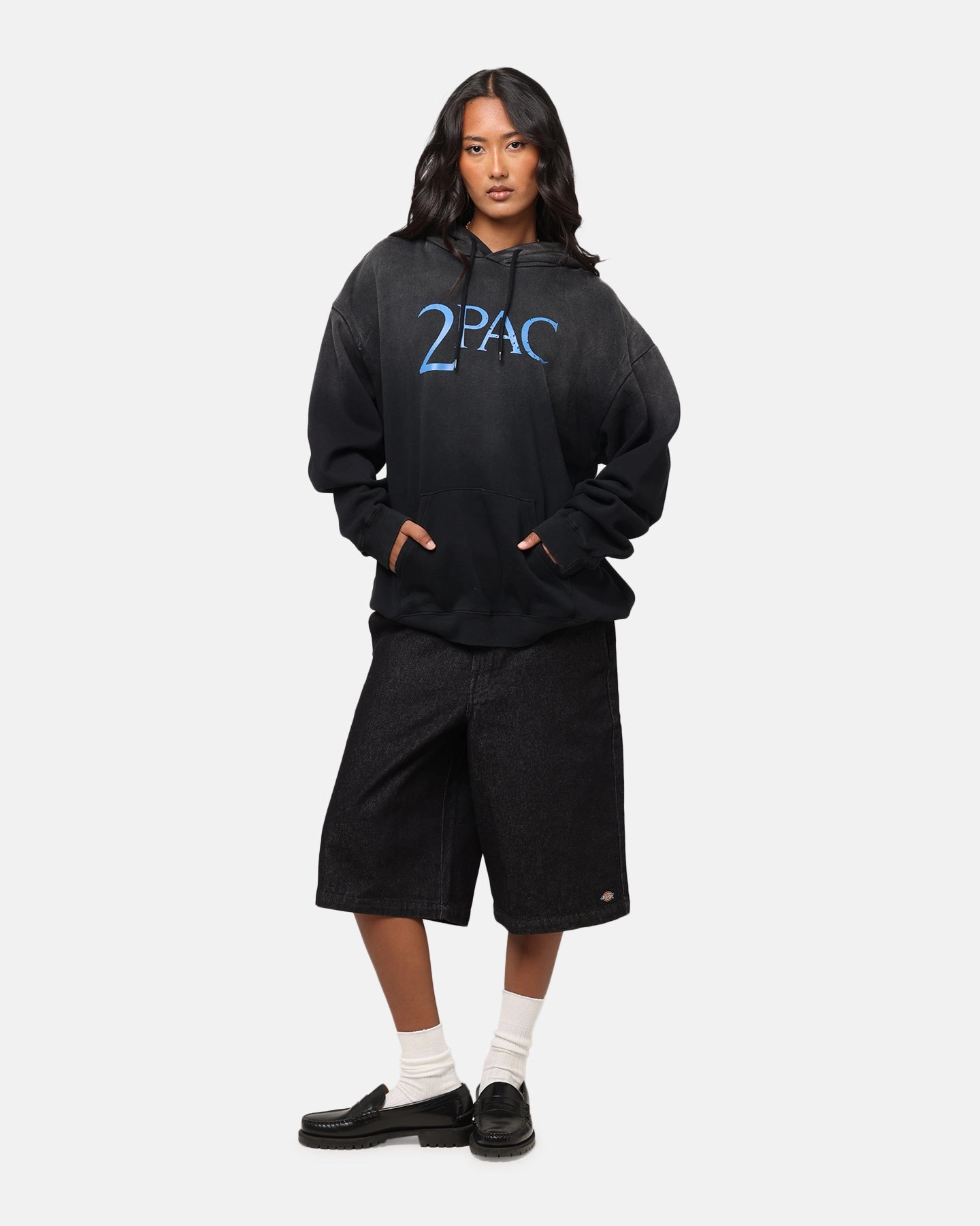 suitable for funerals Tupac Super Fade Hoodie Washed Black
