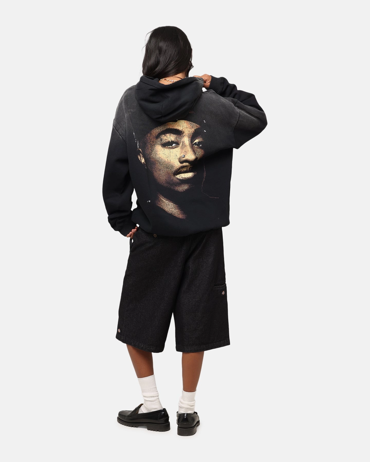 Exclusive Tupac Super Fade Hoodie Washed Black