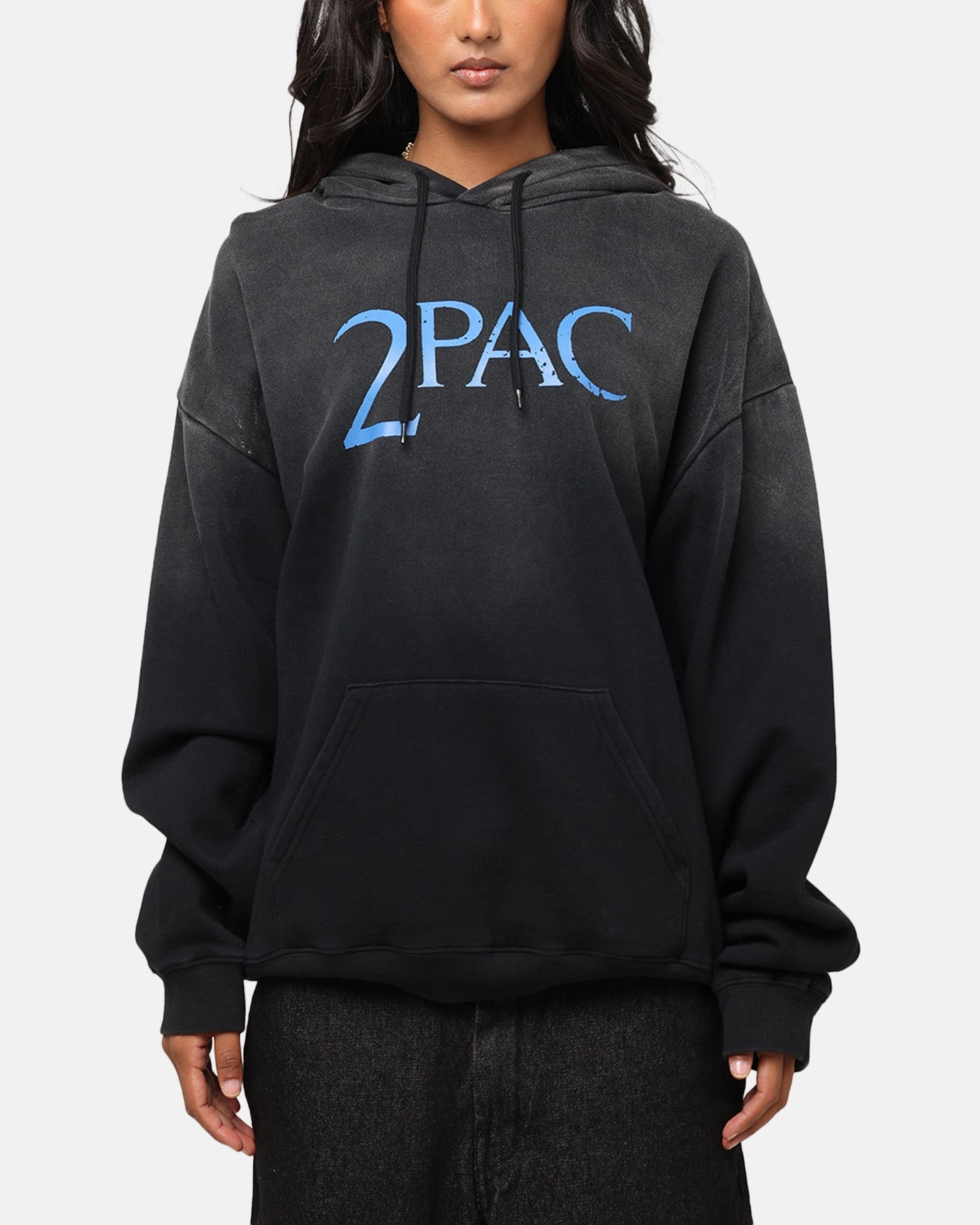Custom - made Tupac Super Fade Hoodie Washed Black
