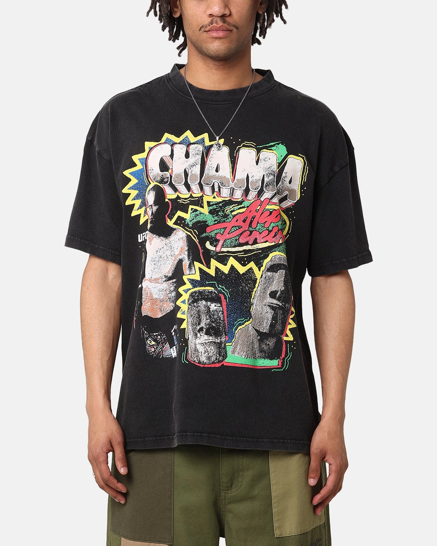 UFC By Culture Kings Alex Pereira Chama Vintage T-Shirt Black Acidwash Durable Style Garment Dyed Technique