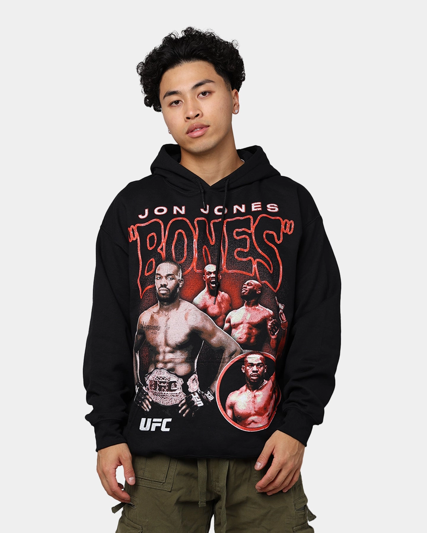 UFC By Goat Crew Jon Jones Vintage Hoodie Black Wash NonIrritating Tagless Neck Reflective