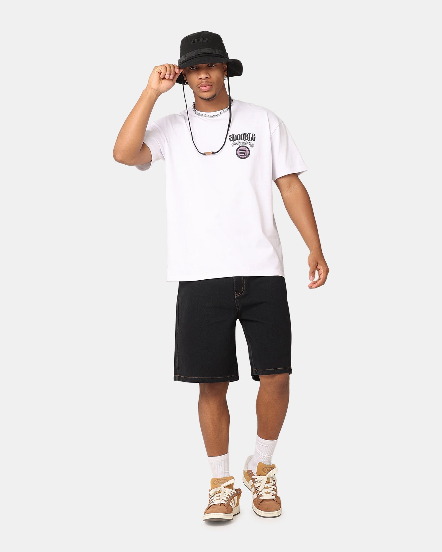 S Double Print Denim Standard Shorts Black denim material Workout Gear