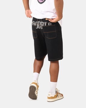 S Double Print Denim Standard Shorts Black Warm Mood Soft Stretch