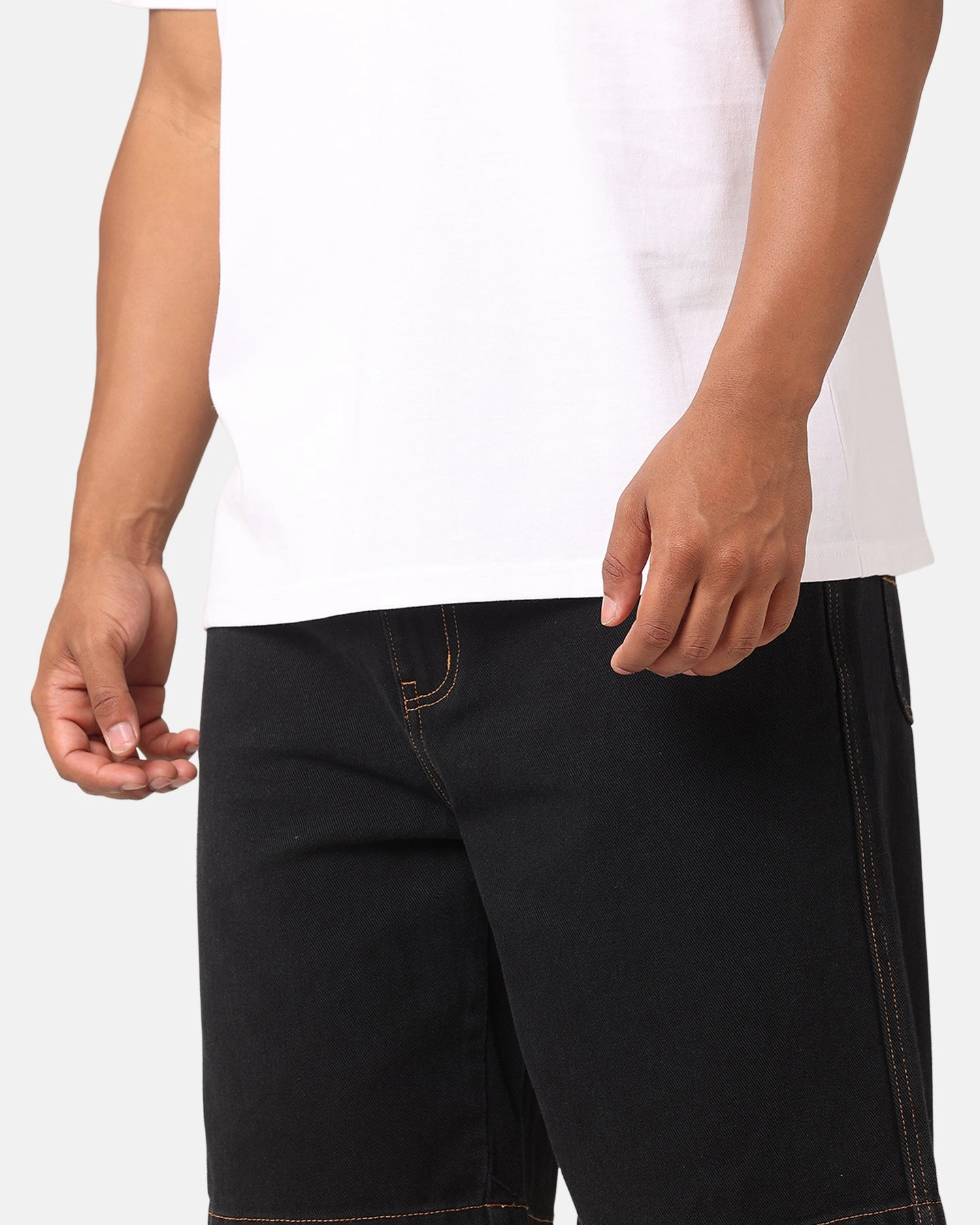 S Double Print Denim Standard Shorts Black Trendy Fashion One-of-a-kind