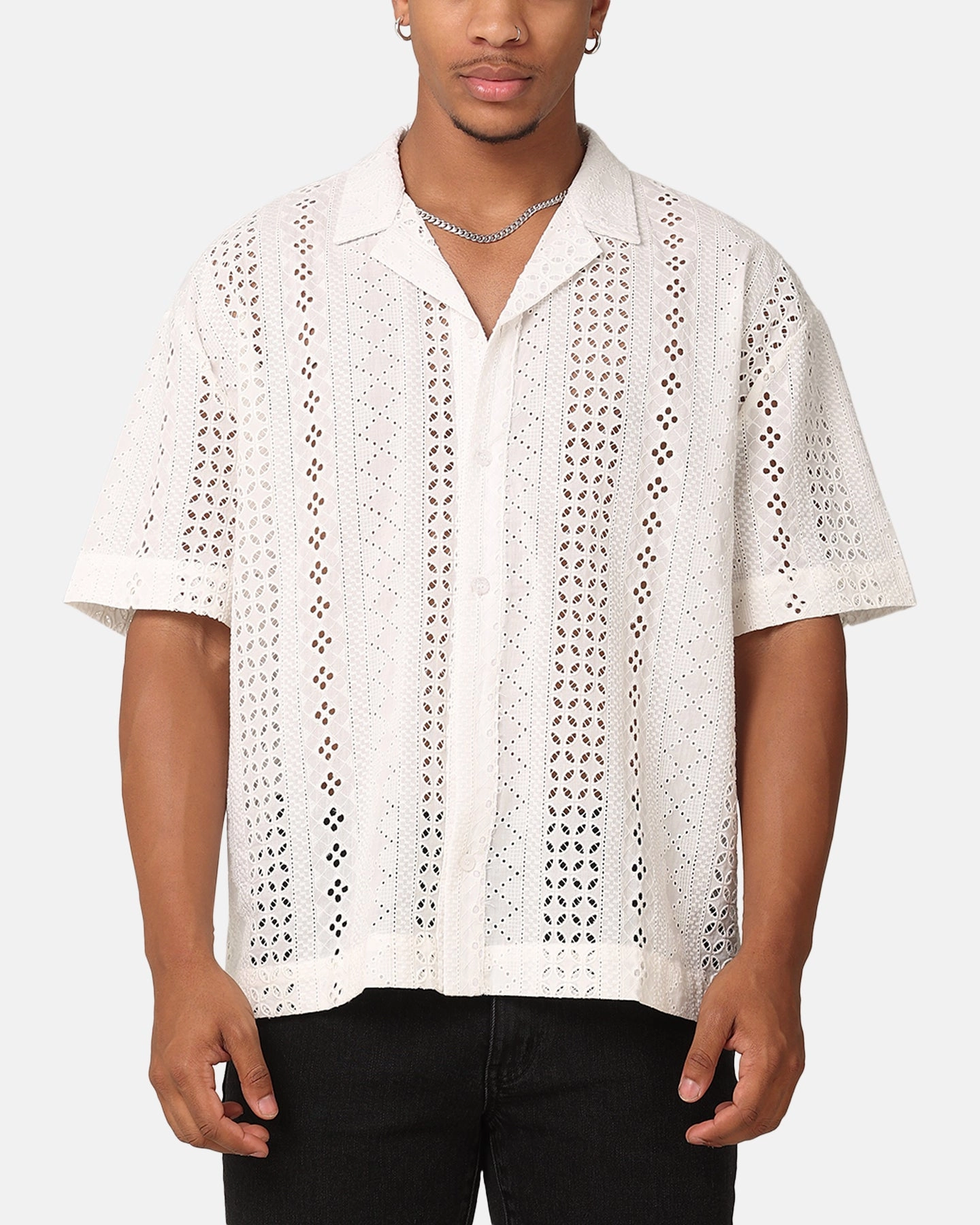 Saint Morta Crochet Button Up Shirt Off White Gym Companion Country Escape