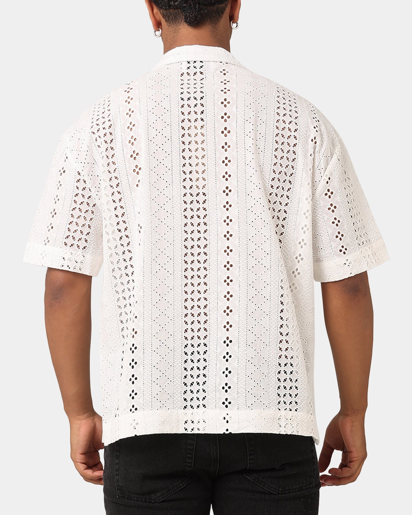 Structured Shoulder Support Saint Morta Crochet Button Up Shirt Off White