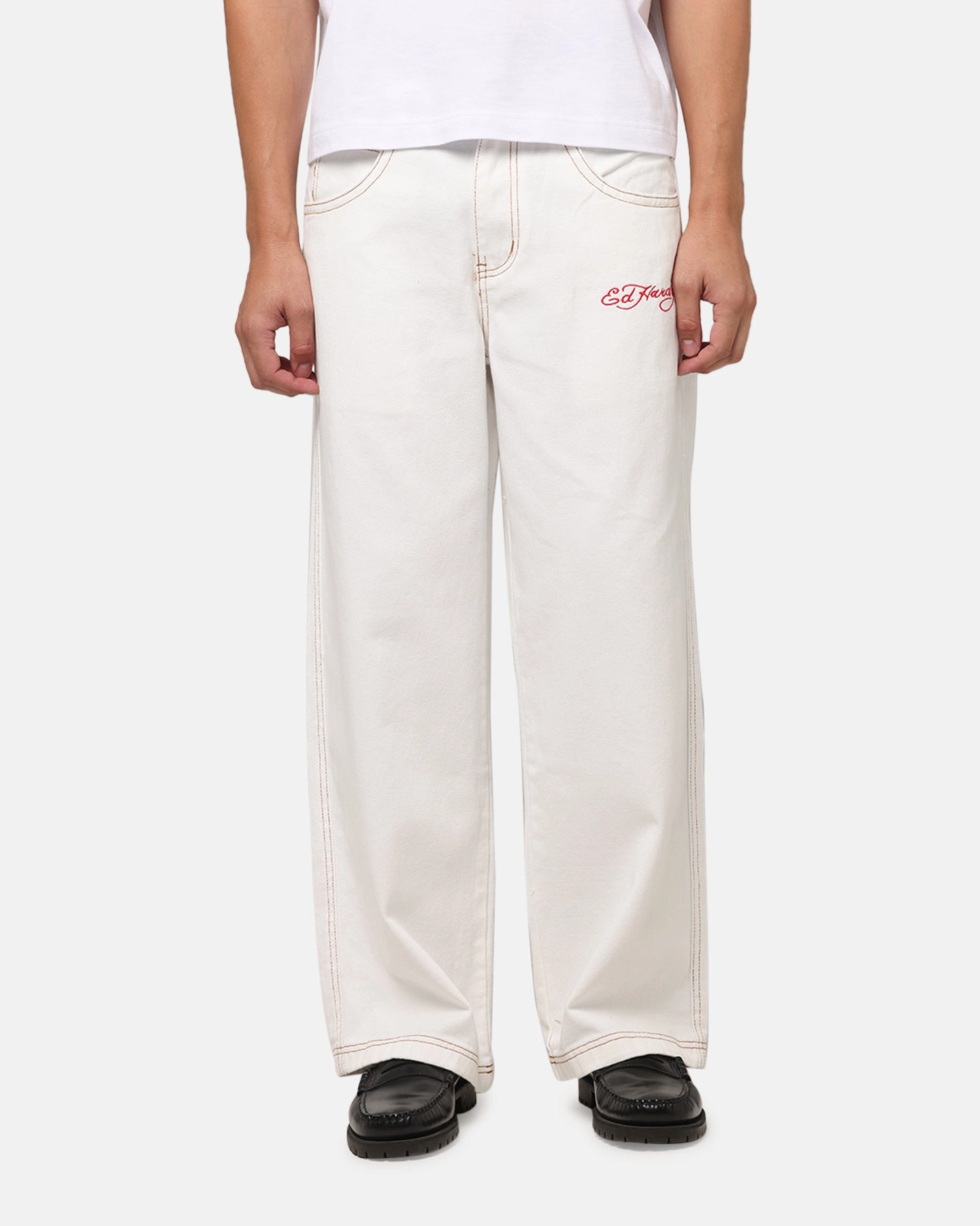 Layer Comfort Comfort Wear Ed Hardy Dragon Wide Leg Denim Jeans Off White