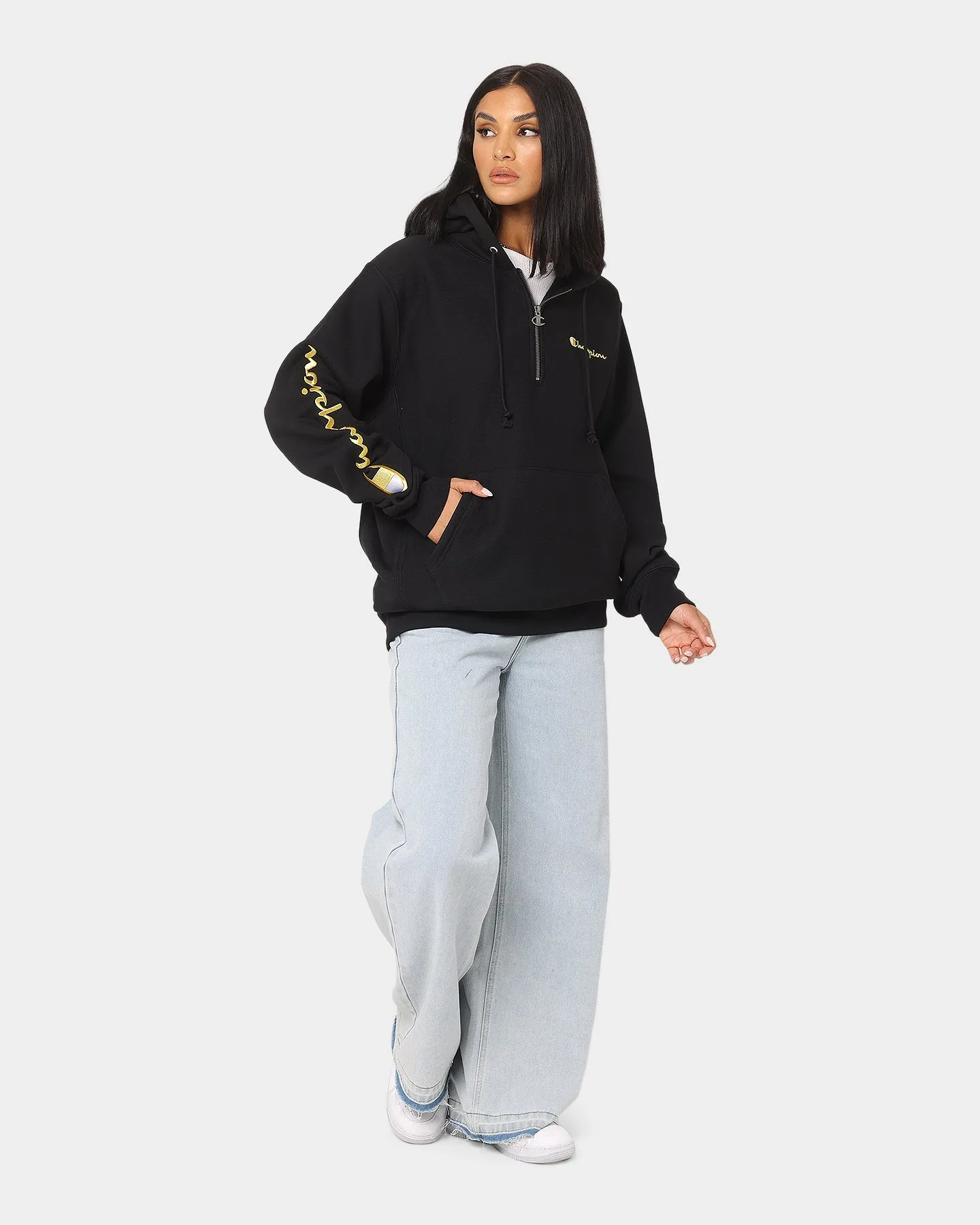 Endorse Eco-friendly Champion Reverse Weave Quarter Zip Hoodie Black/Gold