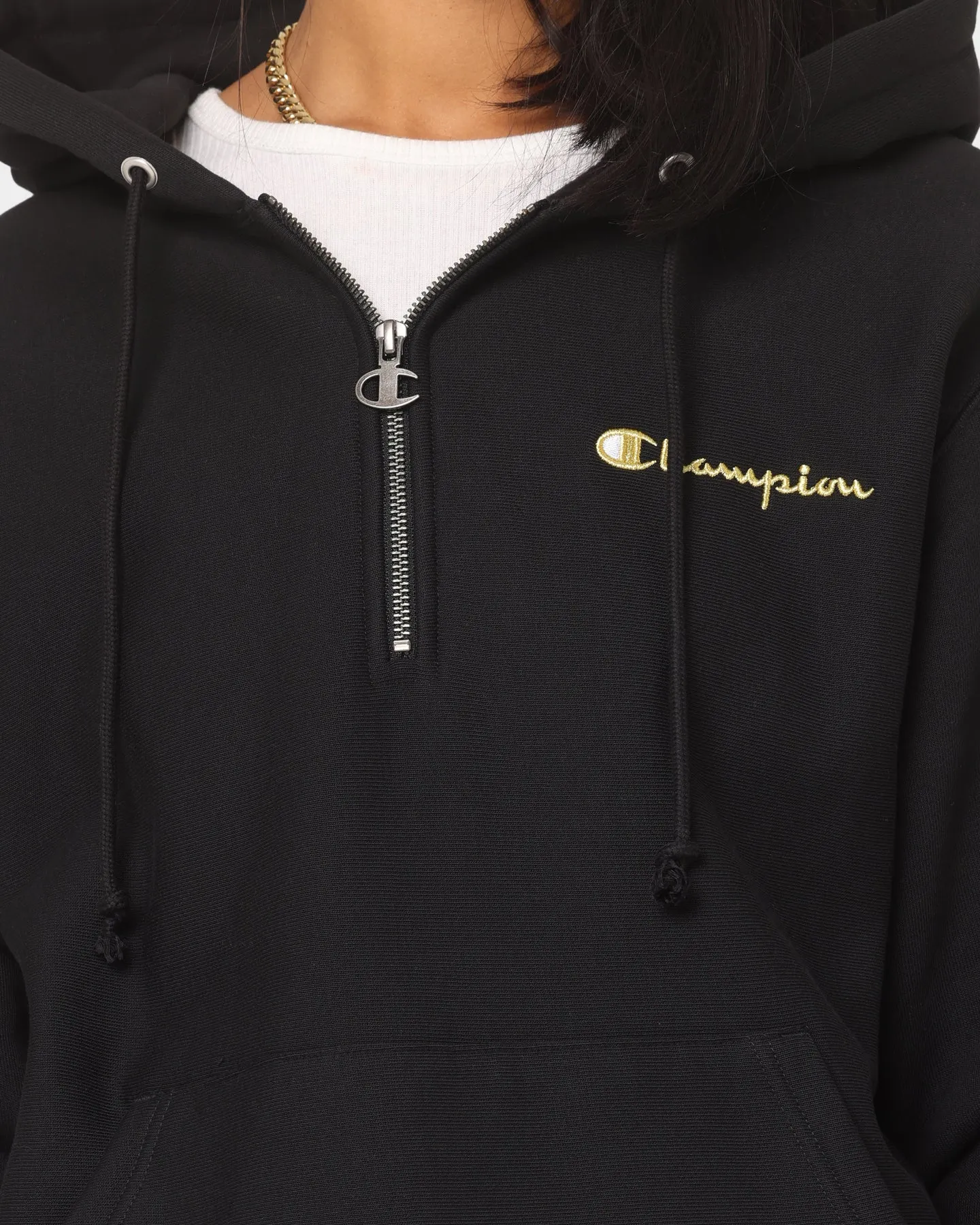 Champion Reverse Weave Quarter Zip Hoodie Black/Gold Instance