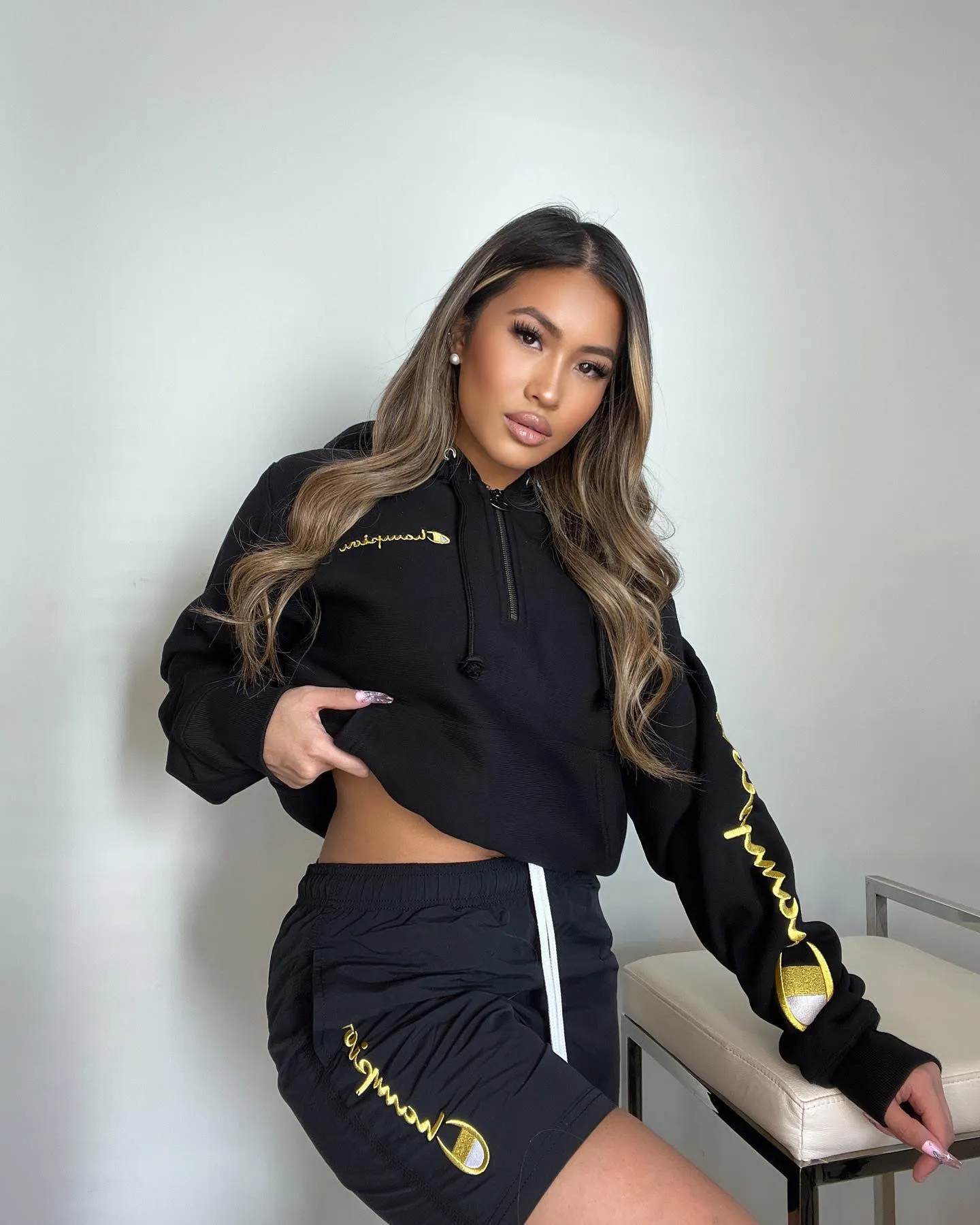 Champion Reverse Weave Quarter Zip Hoodie Black/Gold Vision Prom