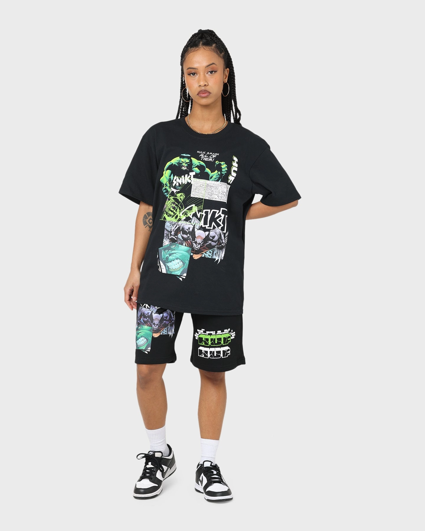 Eco Friendly Material HUF X Marvel Smash Up Fleece Shorts Black