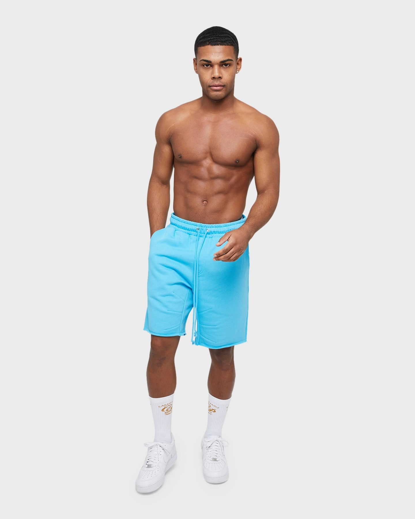 Comfortable Waistband RecycledPolyester Carre Forme Sweat Shorts Baby Blue