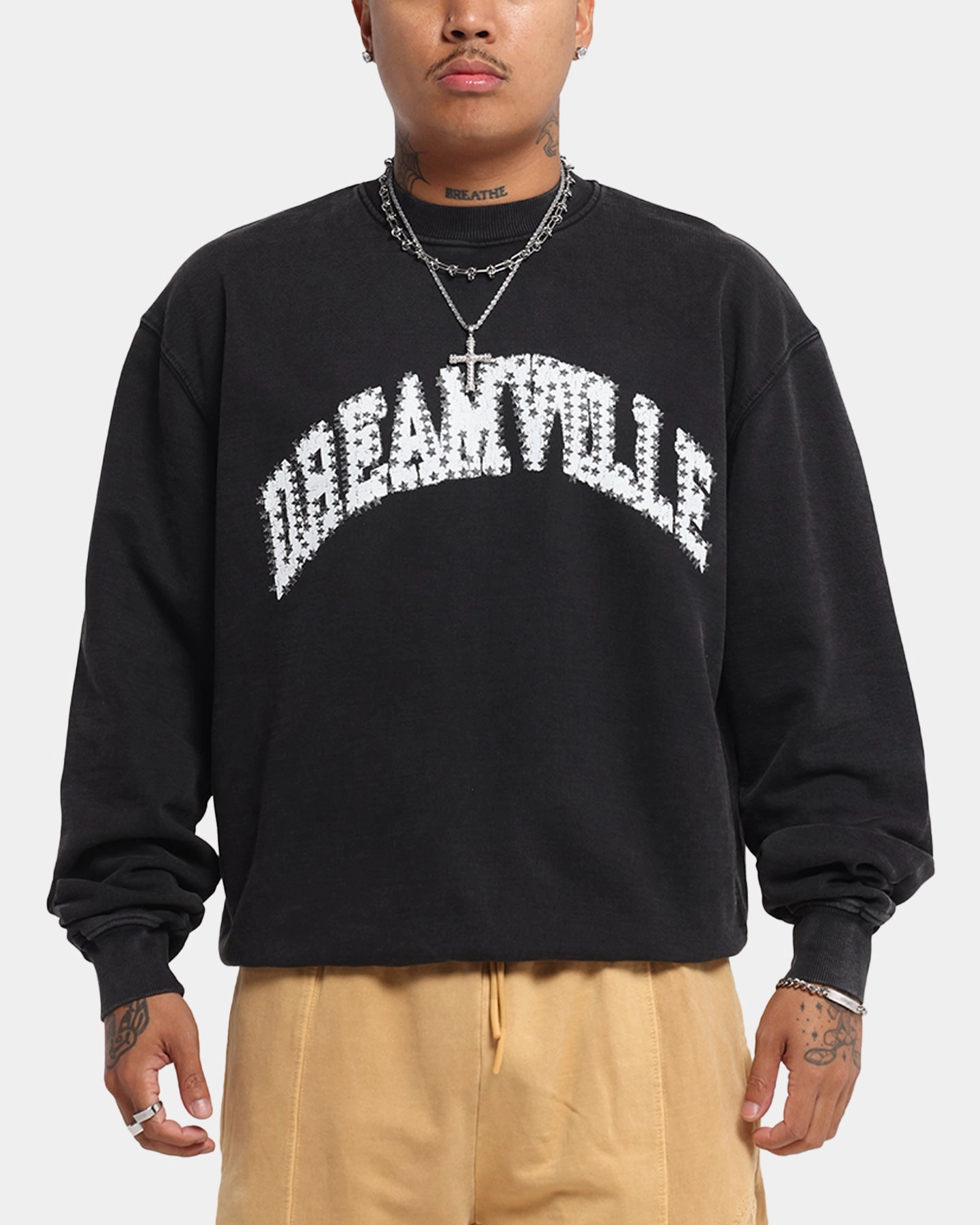 Dreamville Stars Crewneck Black Fashionable Knit Lightweight Cable Pattern