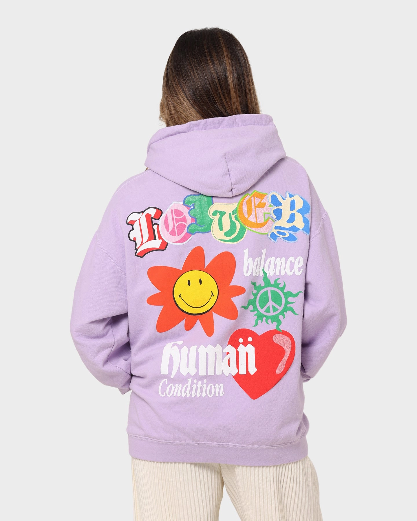Friction Free Inner Lining Loiter X Smiley Logo Puff Print Hoodie Lilac