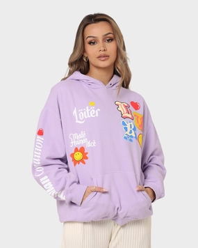Loiter X Smiley Logo Puff Print Hoodie Lilac Cashmere combination Trendy Look