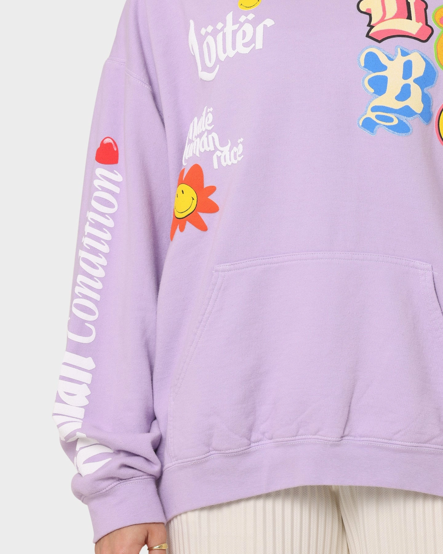 Casual Essentials Wear Odor Resistant Treatment Loiter X Smiley Logo Puff Print Hoodie Lilac