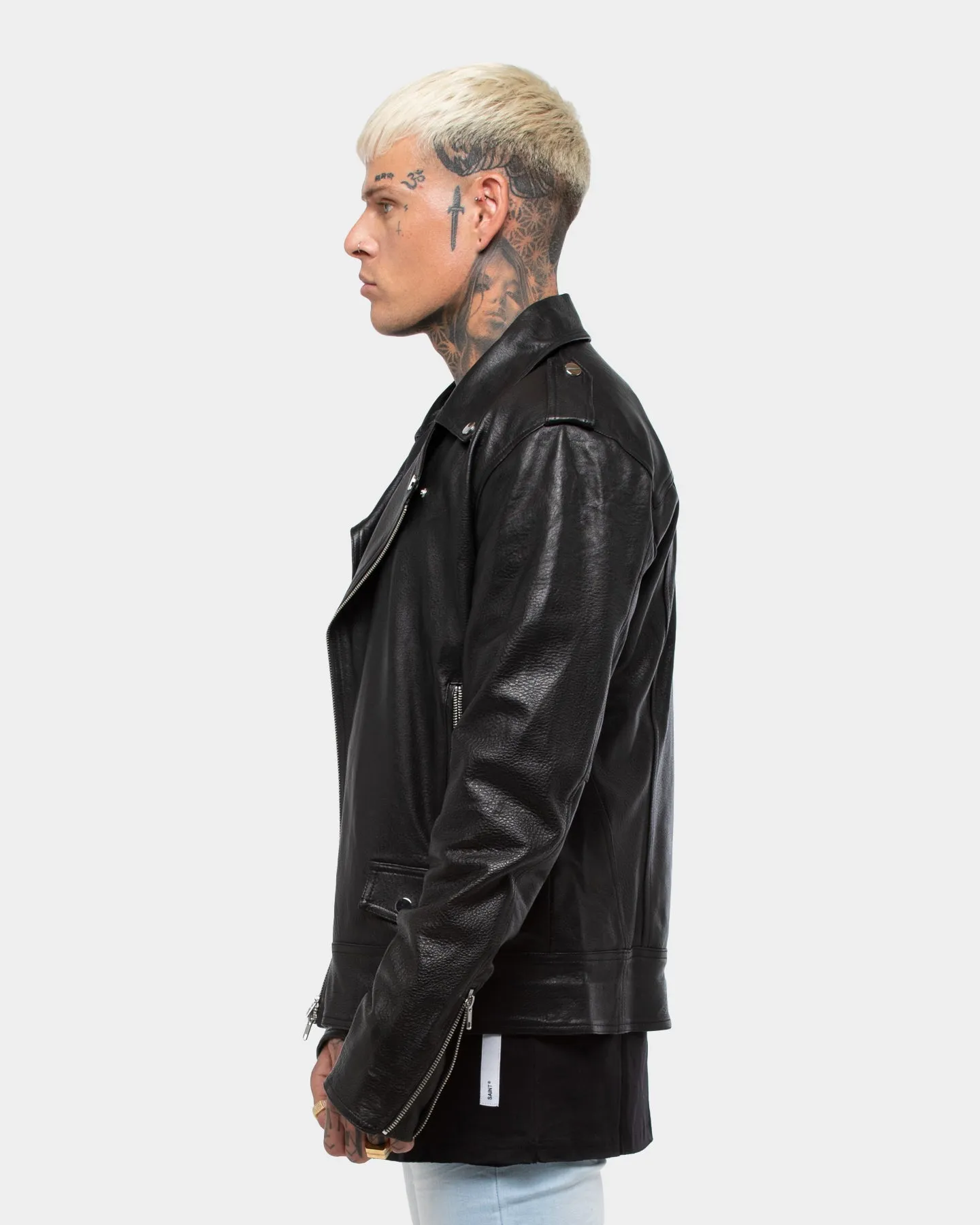 Fashion Comfort Saint Morta Roadhouse Leather Biker Jacket Black