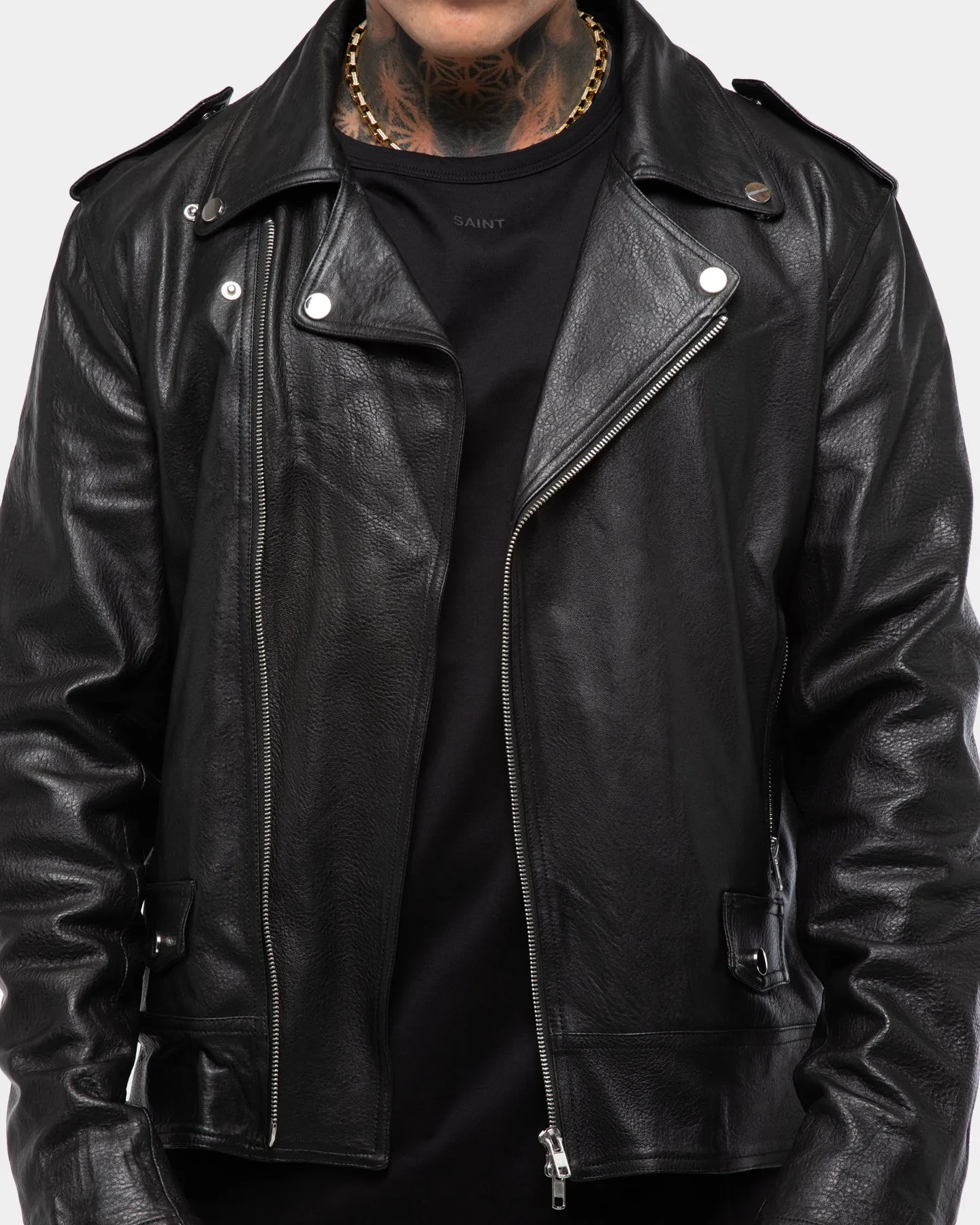 Water Resistant hunters Saint Morta Roadhouse Leather Biker Jacket Black