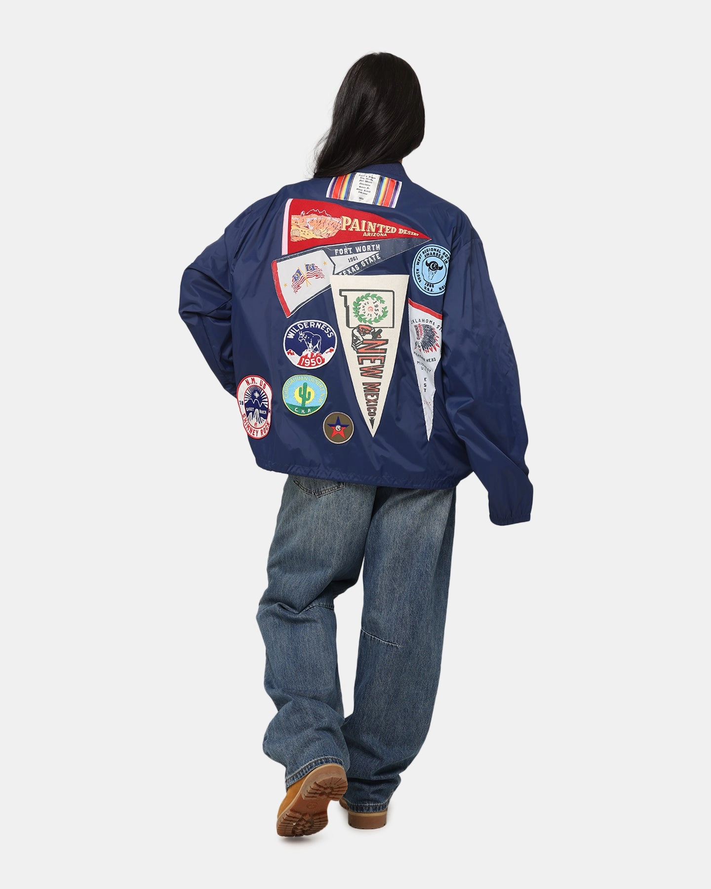 Champion 60's Souvenir Jacket Athetlic Navy Cream Secure Closures Reflective Detailing