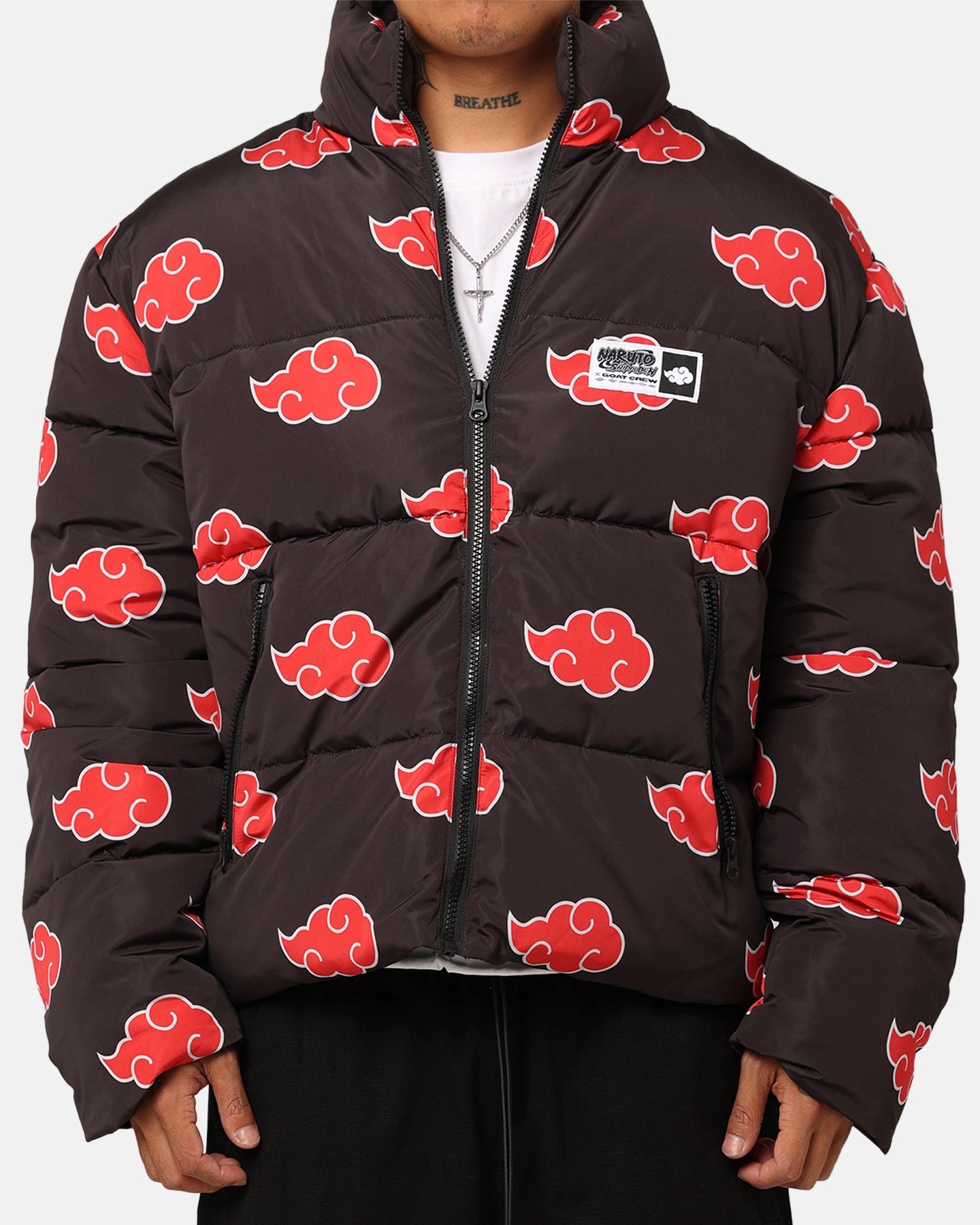 design Light Comfort Goat Crew X Naruto Akatsuki Puffer Jacket Black