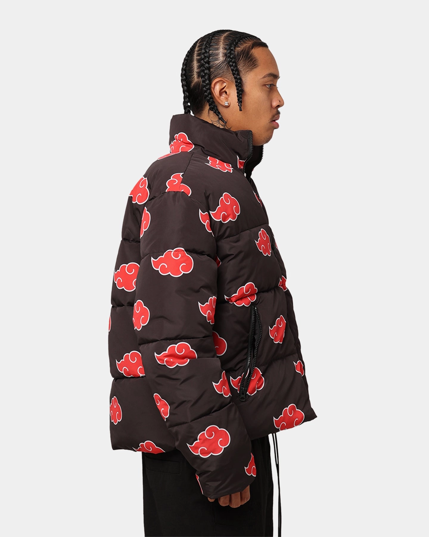 Goat Crew X Naruto Akatsuki Puffer Jacket Black Magnetic Closures Four Way Stretch Material