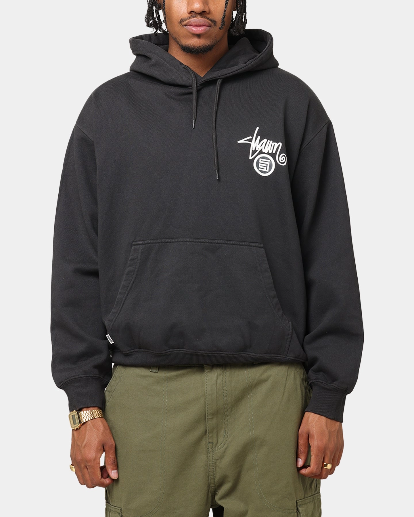 S Double Shawn Dot Hoodie Washed Black Anti Static Lining Adjustable Cuffs