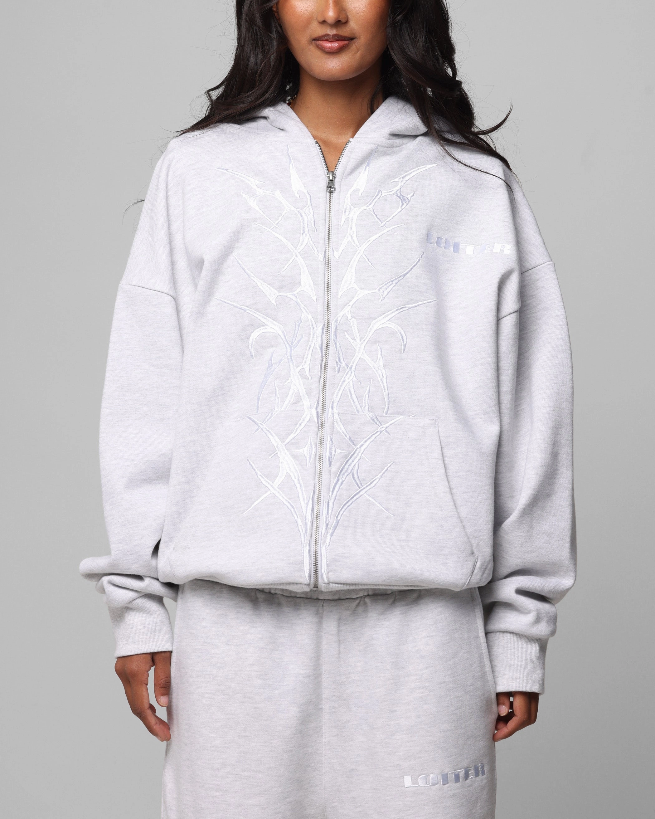 Loiter Blood Born Zip Hoodie Grey Marle Jaguar like Street Smart