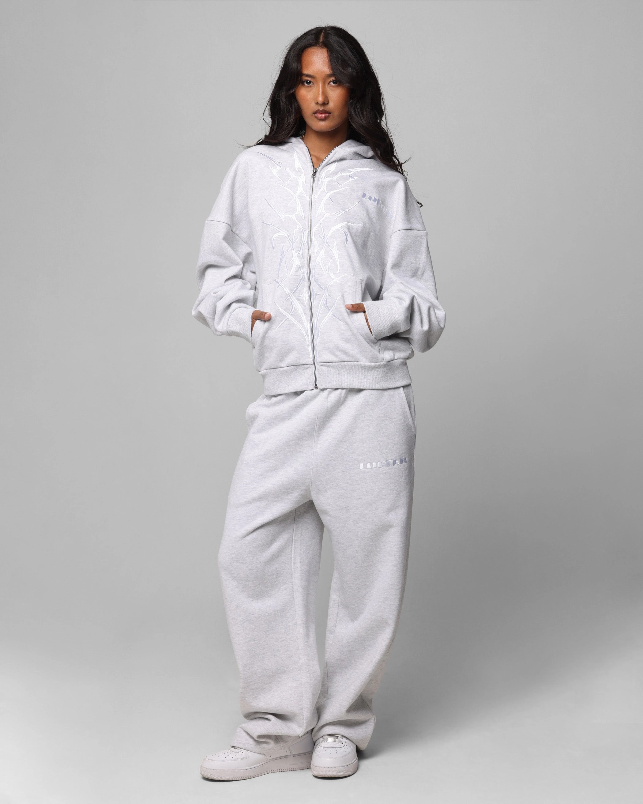 Minimalist Lifestyle Date night Loiter Blood Born Zip Hoodie Grey Marle