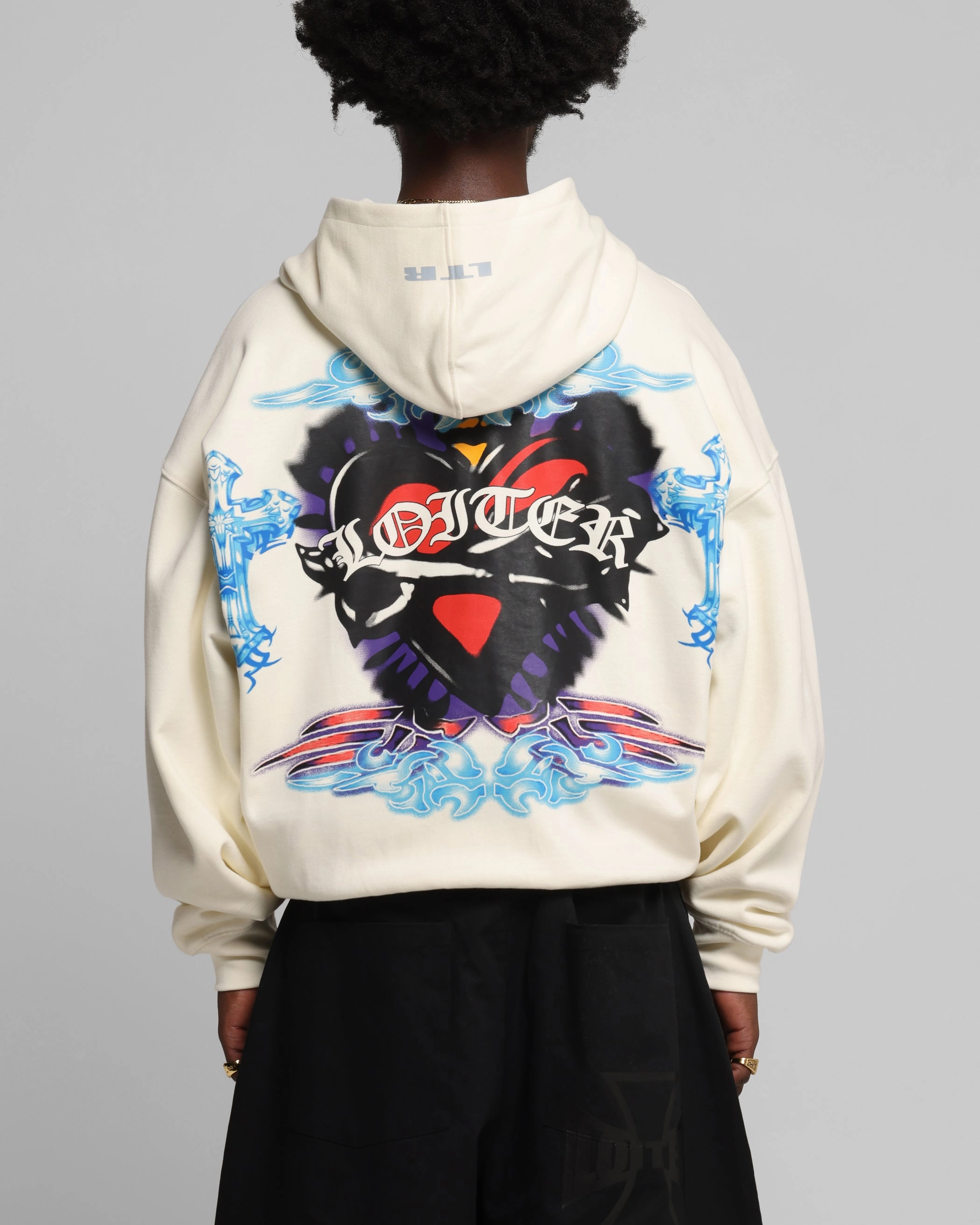Loiter Hearts Zip Hoodie Off White Trendy Piece Sherpa Lining