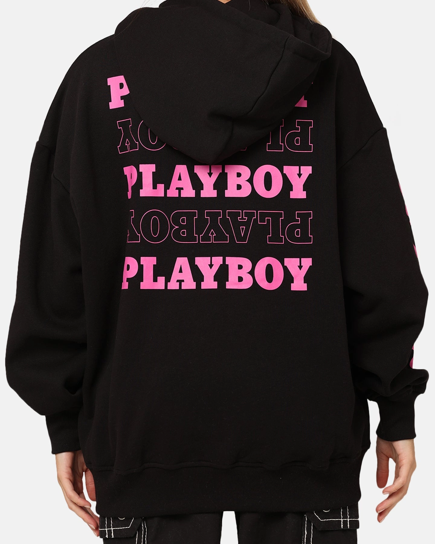 Playboy Side Bunny Stack Hoodie Black multiple pockets Lotion