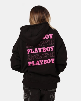 Anti Slip Collar Playboy Side Bunny Stack Hoodie Black