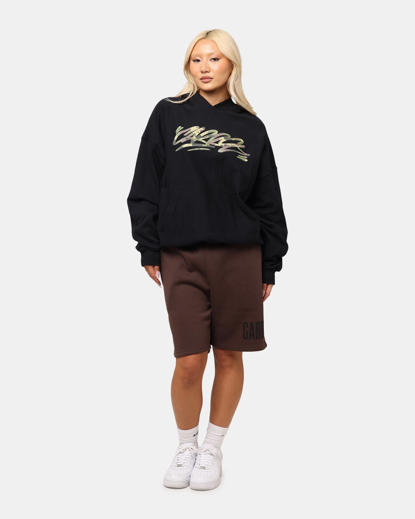 Carre Camo Script Hoodie Black Pullover Style Statement Sleeves