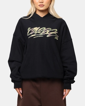 Trendy Piece group style Carre Camo Script Hoodie Black