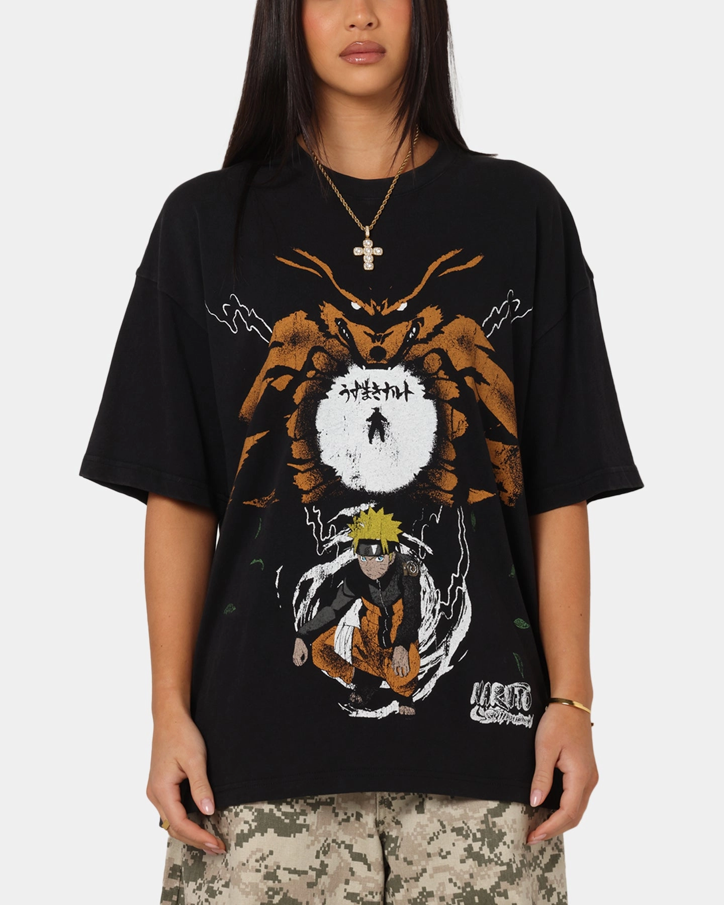 Modern Smart 73 Studio X Naruto Shippuden Uzamaki Vintage T-Shirt Black Acidwash