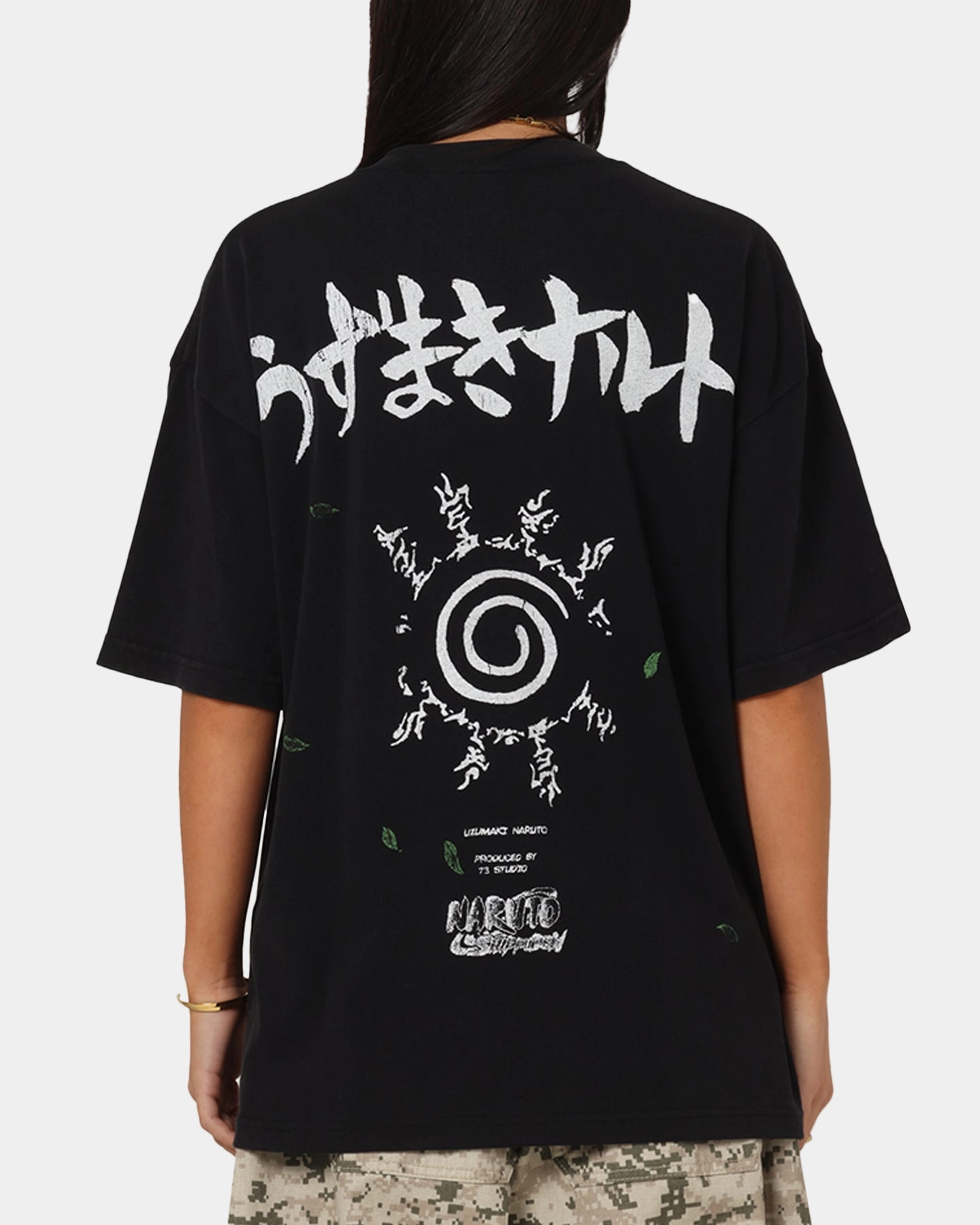 73 Studio X Naruto Shippuden Uzamaki Vintage T-Shirt Black Acidwash Non Restrictive Silhouette