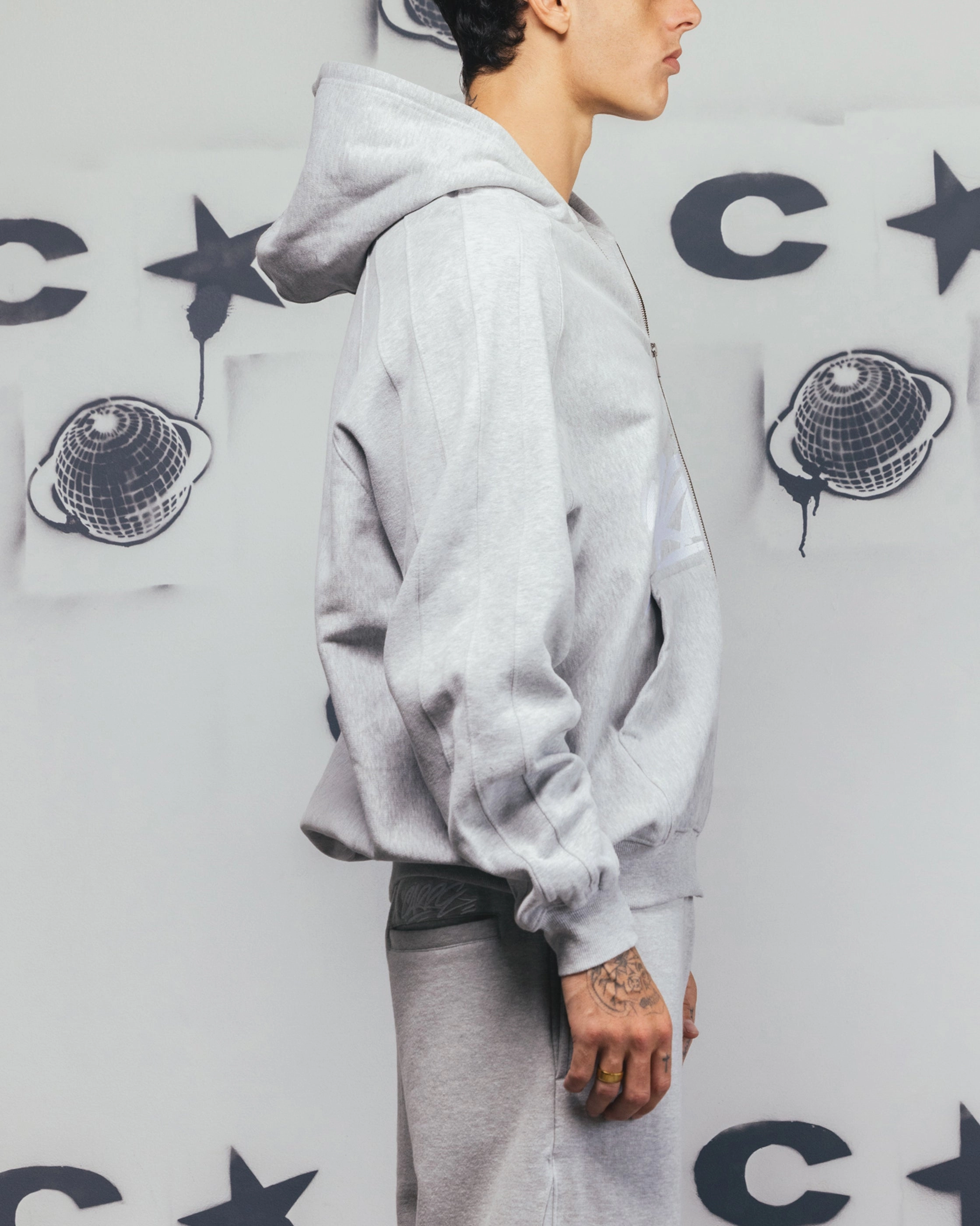 Barbecue wear Carre Grit Zip Hoodie Grey Marle