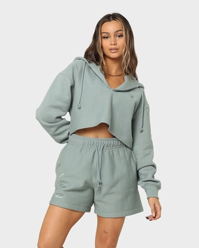 Champion Women's Reverse Weave Split Crop Hoodie Sage Shimmer Green Trendy