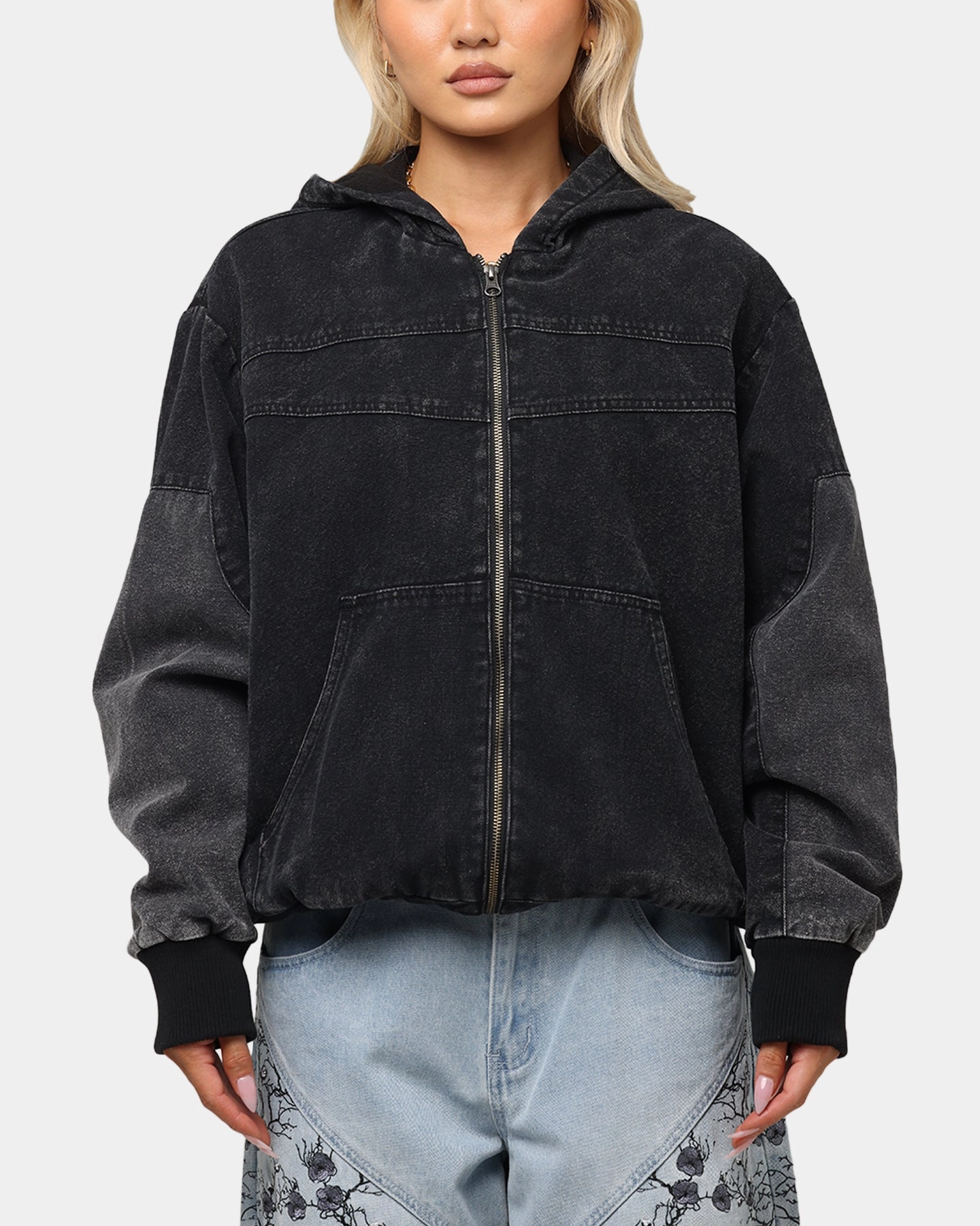 Saint Morta Hooded Workwear Jacket Black/Grey waist length