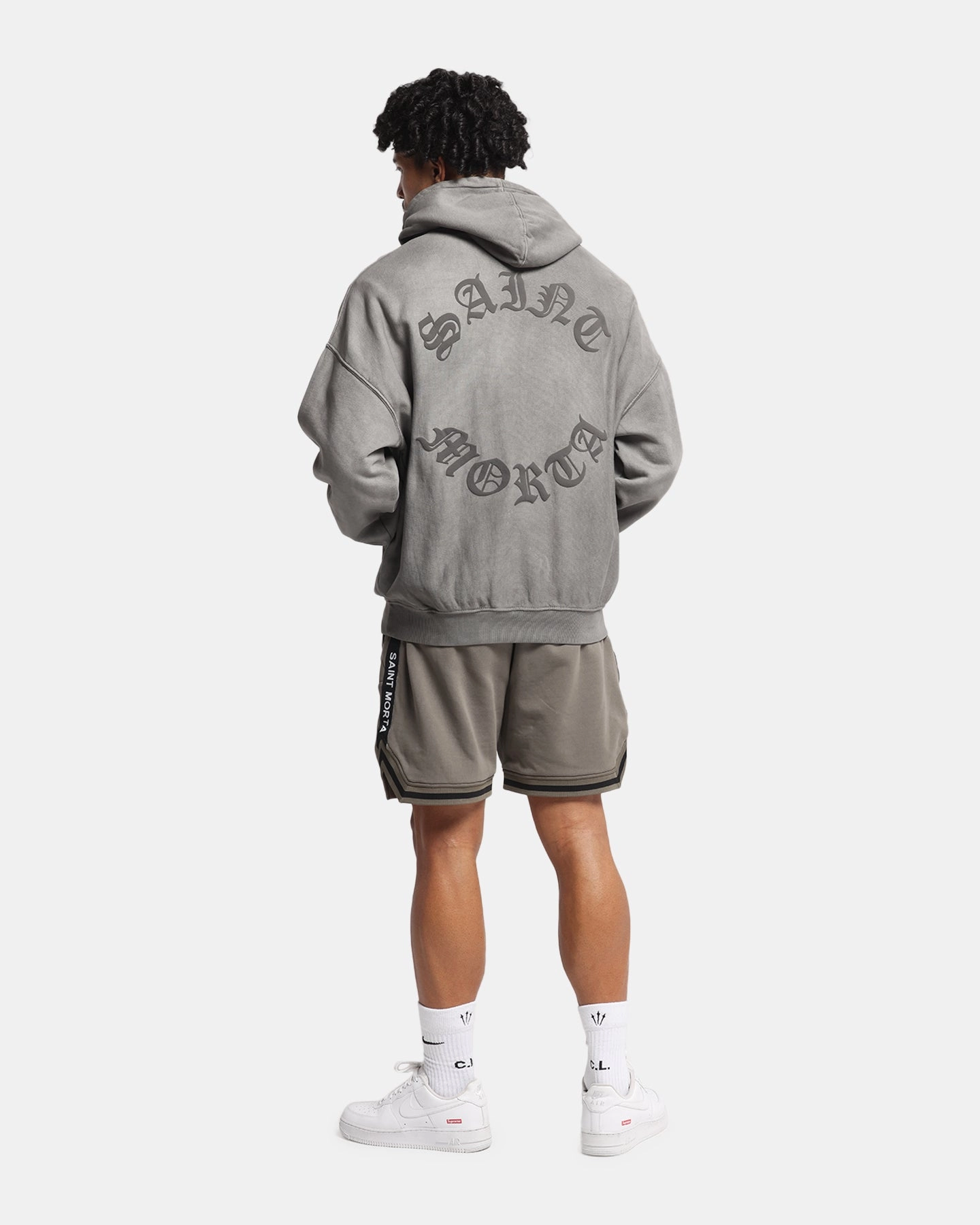 Saint Morta Mortal Boxy Hoodie Washed Charcoal Prairie dog like Organic Cotton