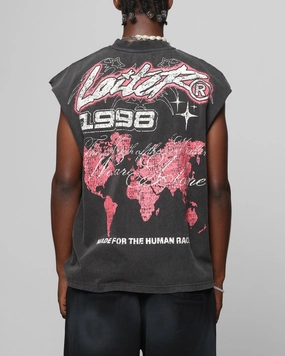 Loiter Motor Oversized Muscle T-Shirt Charcoal Fashion Top Relax Outfit