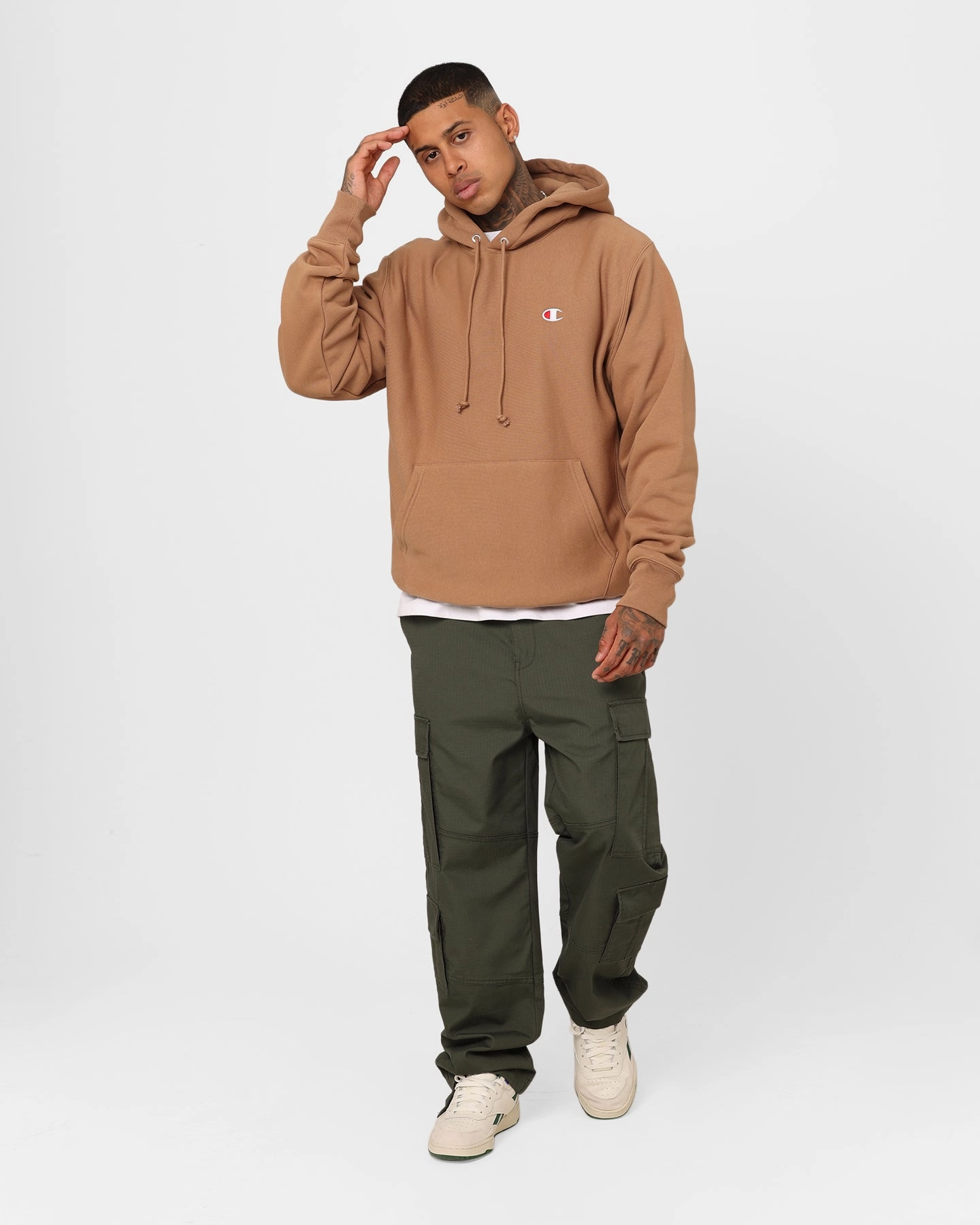 Champion Reverse Weave Small C Hoodie Contour Blush Show Non Bulky Insulation