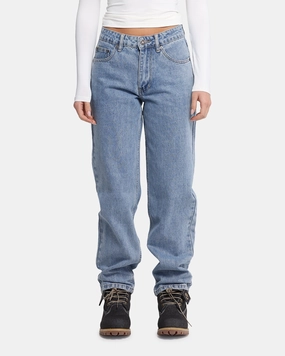 XXIII Women's High Rise Relaxed Jeans Blue Denim Basic Outfit Distressed Details