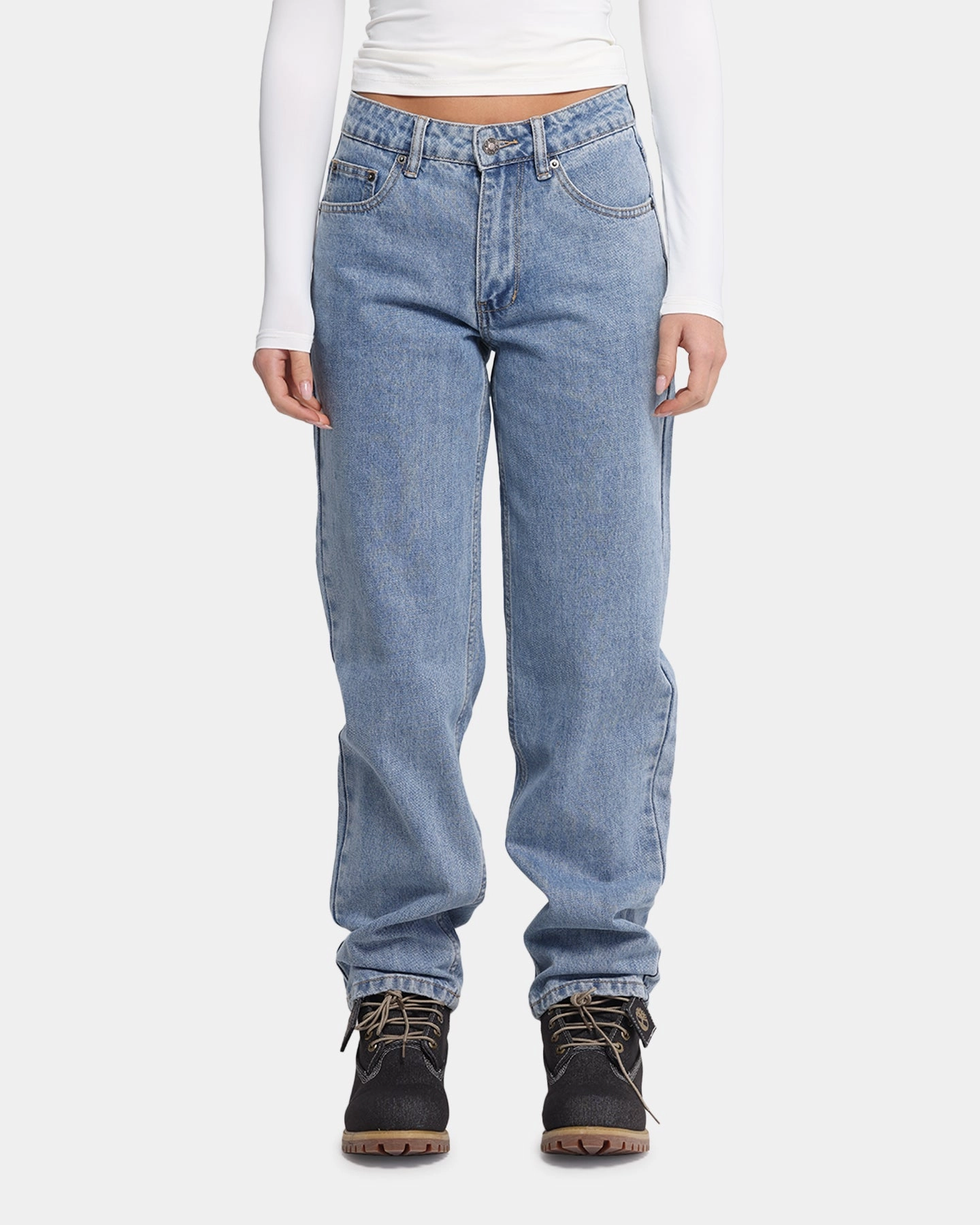 XXIII Women's High Rise Relaxed Jeans Blue Denim Basic Outfit Distressed Details