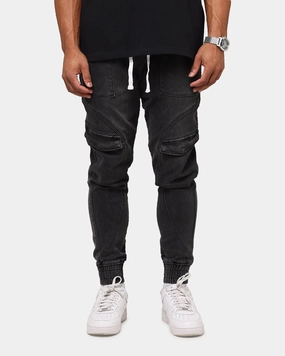 Side slits Saint Morta Aera Denim Joggers Black Shadow